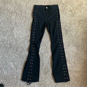Black Lace-Up Flare Jeans
